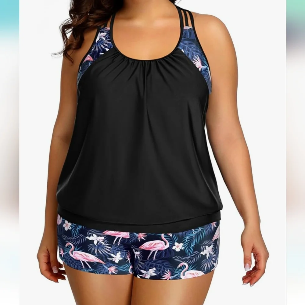 HOLIPICK 2 Piece PLUS SIZE Tankini Swimsuit